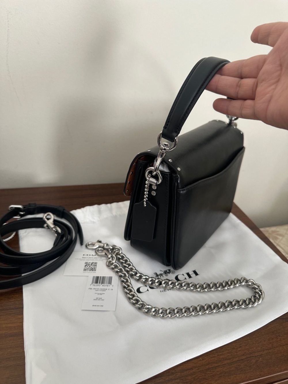 Coach Cassie, 19 Black Leather Studded Turnlock Crossbody Bag 🔥 - Picture 3 of 8